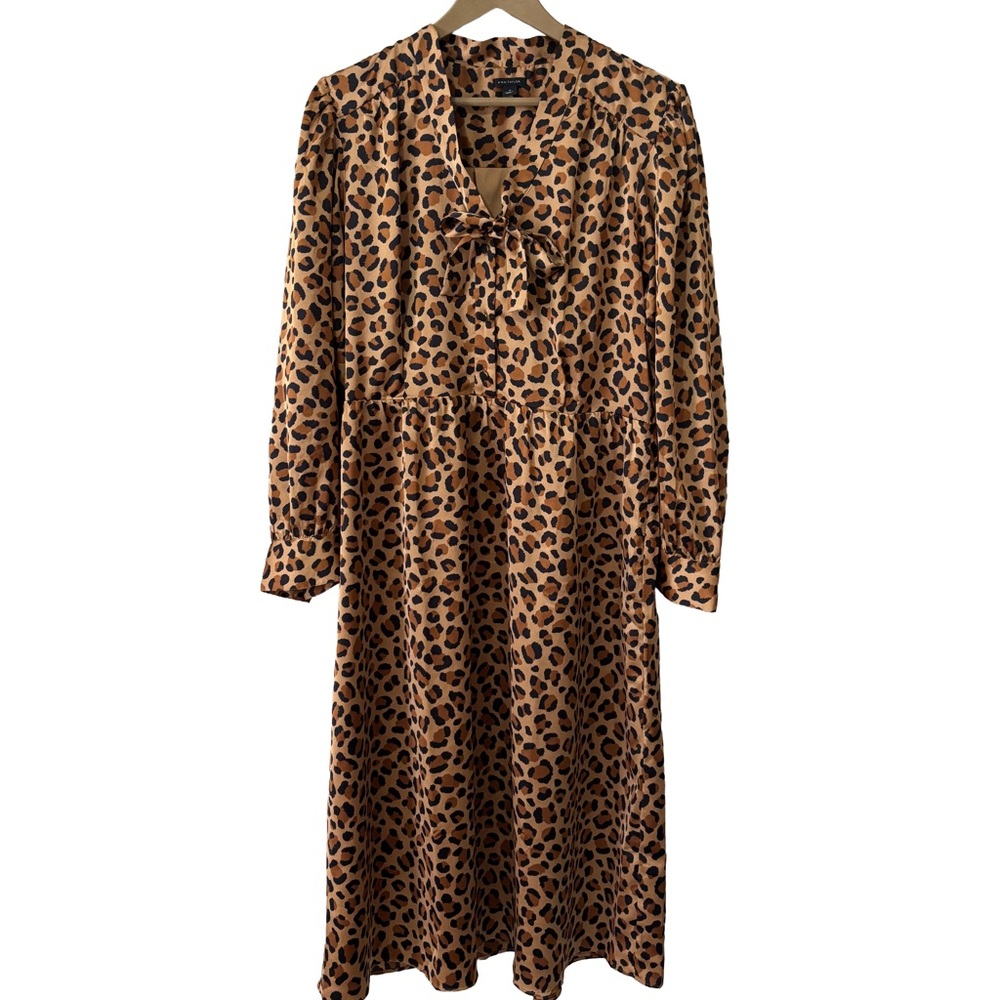 Ann Taylor Leopard Print Long Sleeve Midi Dress